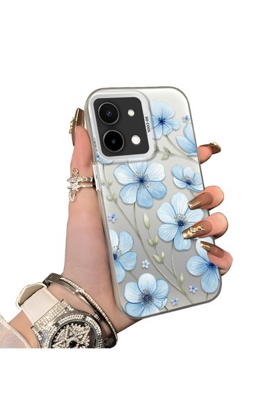 Hontinga Vivo Y28 Compatible Silicone Hard-Edge Back Case with Floral Print—R...