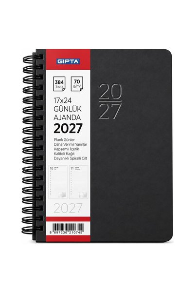 Gıpta 406-Sek 17x24 Daily Planner, Eco-Friendly Spiral-Bound, Black