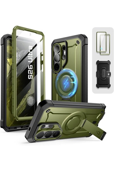 Supcase غطاء لهاتف سامسونج جالاكسي إس 26 ألترا مع حامل مدمج، باللون الأخضر.