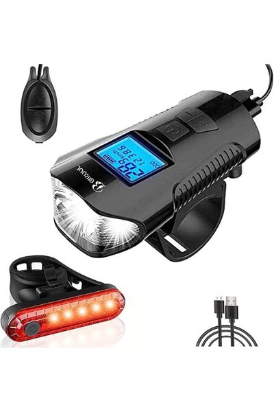 BIKUUL مجموعة إضاءة للدراجات مع بوق وعداد سرعة، أضواء أمامية LED قابلة لإعادة...