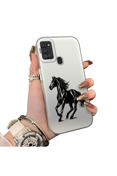 Hontinga Samsung Galaxy A21S Compatible Silicone Hard-Edge Back Case with Pat...