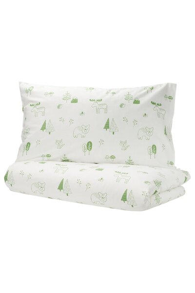 IKEA BARNDRÖM Duvet cover and pillowcase - white green/forest 150x200/50x80 cm