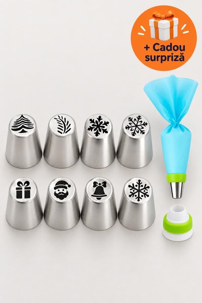 OferteTop Set 8 Duze pentru Ornat Prăjituri de Crăciun, Brad și Fulgi de Zăpa...