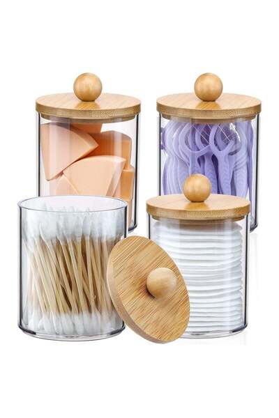 Hihonor 4 Pack Qtip Holder, 10-Ounce Bathroom Organizer Accessories Storage C...