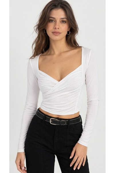 MELA ROSSA Women's Ecru Double-Breasted Wrap Neckline, Plunging Neckline, Lon...