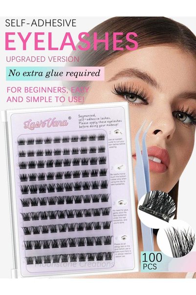 LashVana 100 Pcs Self Adhesive False Eyelashes Clusters Kit D Curl Pre Glued ...