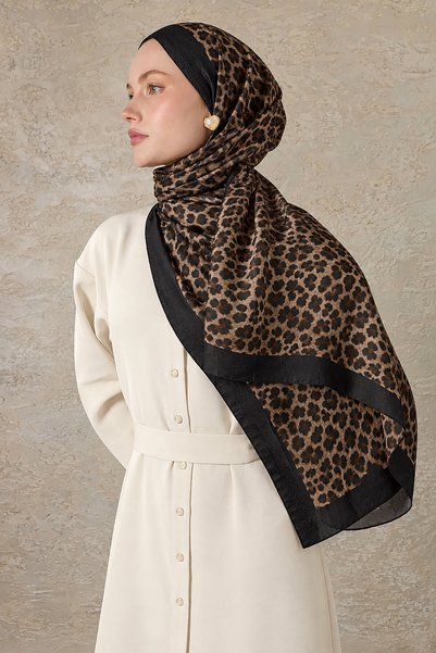 SilkTouch Black Coffee Leopard Pattern Crinkle Shawl