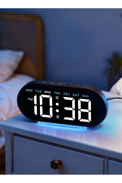 NECOMI ساعة رقمية بشاشة LED مقاس 7.8 بوصة، مزودة بإضاءة محيطة، ساعة مناسبة لو...