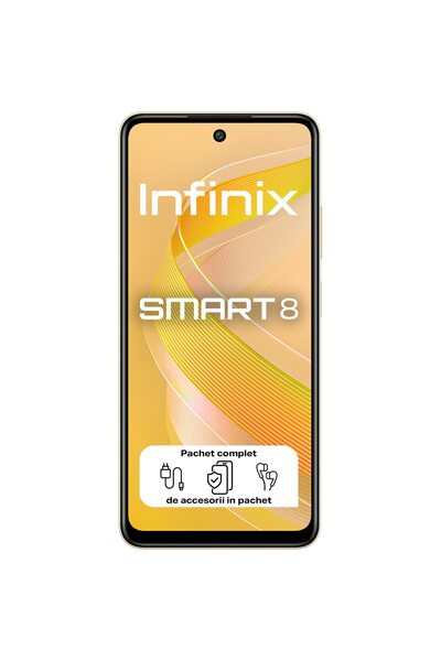 INFINIX Telefon mobil SMART 8, 3GB RAM, 64GB, 4G, Auriu strălucitor