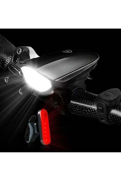 VIUAUAX مجموعة مصابيح LED للدراجات مع بوق – مصباح أمامي وخلفي يعمل بمنفذ USB،...