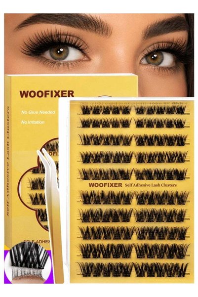 Woofixer 100 قطعة من رموش العين اللاصقة ذاتياً، مجموعة رموش صناعية للتركيب ال...