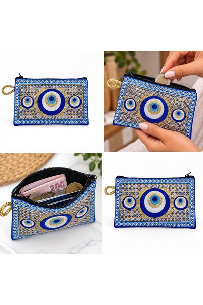 Sylvery Jewels محفظة نقود صغيرة بسحاب، مزينة بنقشة "نزر بونجو"، باللونين الأز...