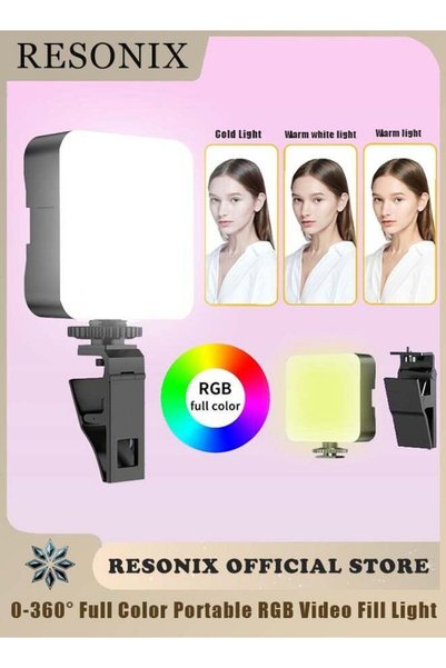 RESONIX ضوء فيديو RGB محمول – 0-360 °   إضاءة قابلة للتعتيم بألوان كاملة مع 1...