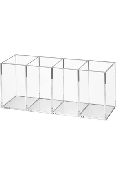Generic Acrylic Pen Holder, 4 Compartments Box,Clear Pen Pencil Holder Desk O...