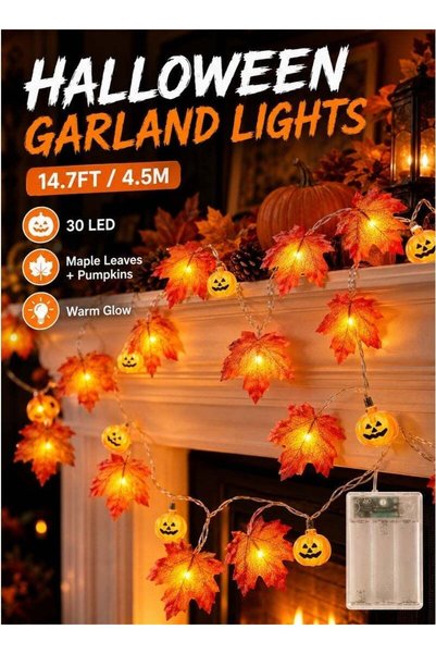 Generic Decorations, 14.7Ft Fall Garland Maple Leaves Pumpkin Lights, Decorat...