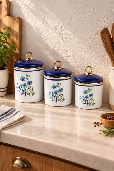 Bernardo Sapphire 3-Piece Enameled Spice Jar Set