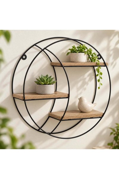 HASEPE ®   Στρογγυλό Διακοσμητικό Ράφι, 3 Επιπέδων MDF με Μεταλλικό Σκελετό, ...