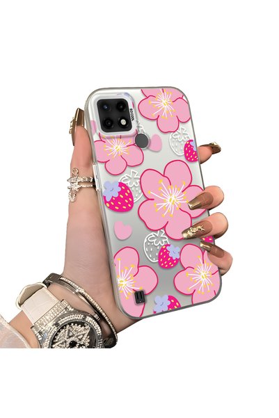 Hontinga Realme C21 Compatible Silicone Hard-Edge Back Case with Strawberry P...