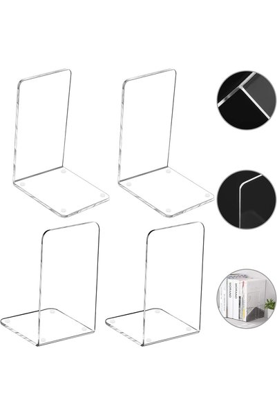 GENERAL 4-Pack Clear Acrylic Bookends for Shelves - Heavy Duty Book Stopper, ...