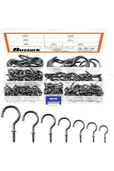 Generic 125Pcs Black Screw-in Cup Hooks Kit, 7 Sizes Ceiling Small Hooks for ...