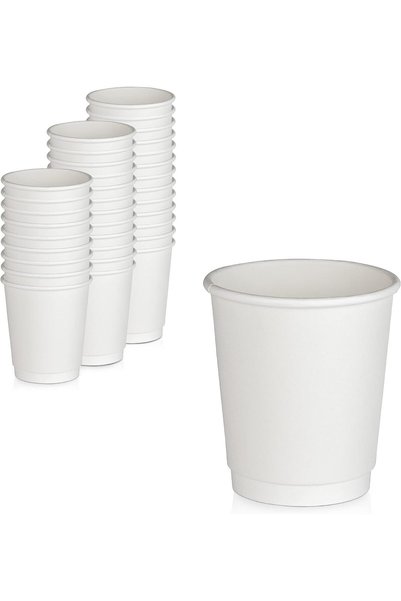 Generic [50 Pack] Disposable Coffee Cups - 8 oz White Double Wall Insulated T...