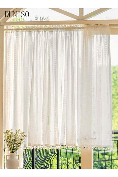 DUNISO Boho Tassel Crochet Curtains for Kitchen Living Room Vintage Rod Pocke...