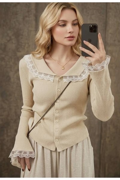 banessa Lace Detailed Women's Knitwear Cardigan
