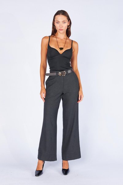 TENA Women's Anthracite Belted Double-Cuff Wool-Effect Pants