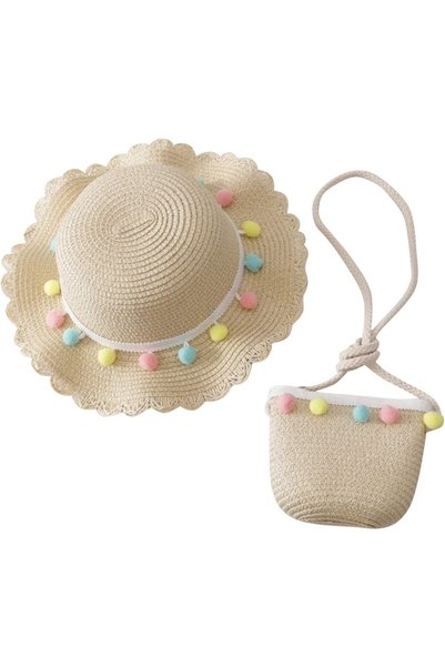 Generic Girls Summer Hat Set, Wide Brim Beach Hats with Shoulder Bag, Straw H...