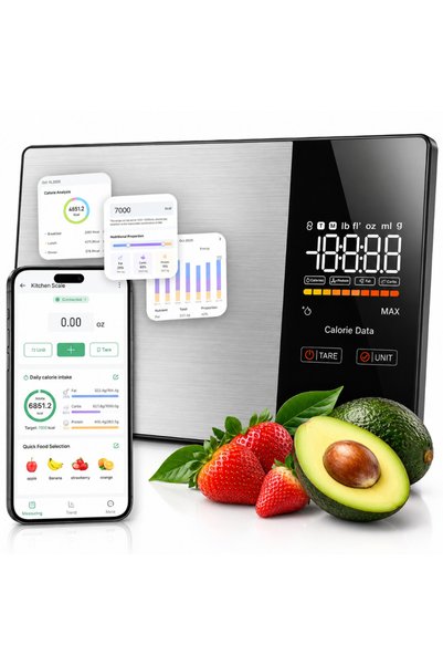 Velixo Smart Kitchen Scale, Bluetooth, iOS/Android App, Calorie Calculator, N...