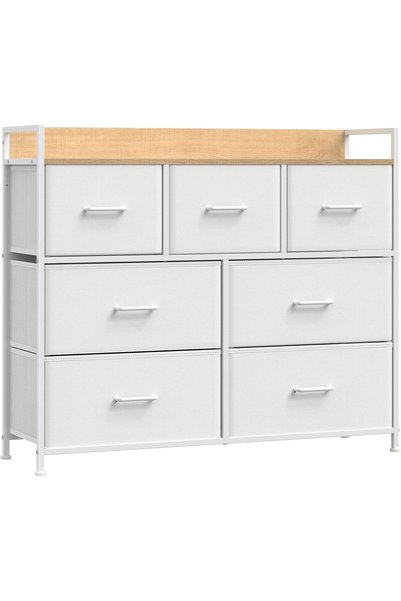 Generic Chest of Drawers, Bedroom Cabinet, 7 Fabric Drawers with Handles, Met...