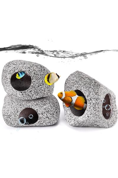 Generic 3 Pieces Rock Aquarium Decorations, Stackable Rock Cave Aquarium Deco...