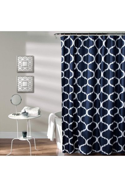 Generic Navy Bathroom Shower Curtain with Bold Trellis Print on Soft Fabric, ...