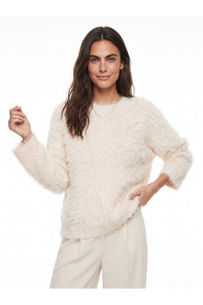 WeShaya Cream-Colored Oversized Sweater, Knit, Drop Shoulder, Crew Neck
