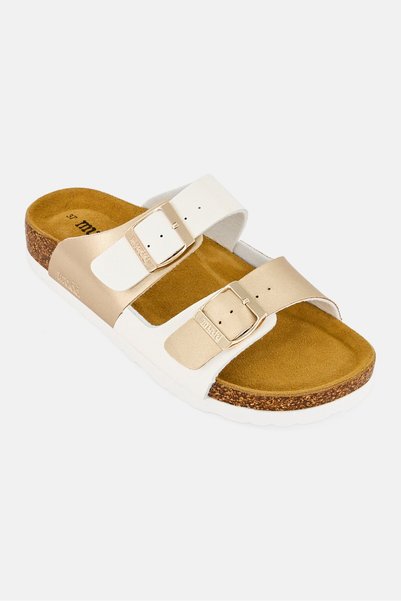 MUDD Women Adjustable Buckle Two Strap Cork Sandals, Multicolor