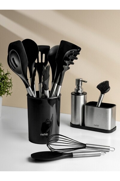 Nehir Raven Silicone Serving Set with Stand - Zena Liquid Soap Dispenser Set,...