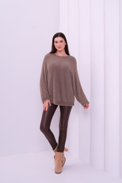 OCEAN KNITWEAR YUMUŞAK DOKULU VIZON RENGI YARASA KAZAK