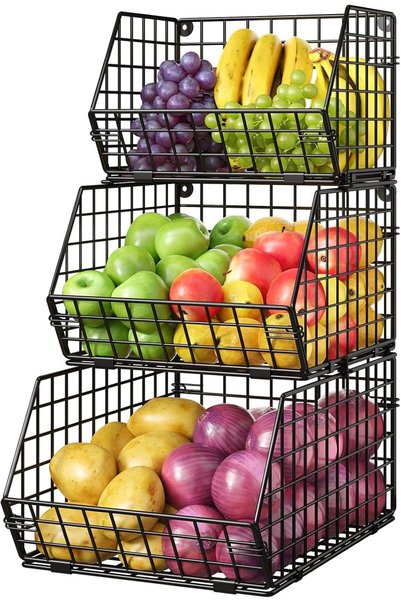 Generic 3-Tier Stackable Wire Baskets for Pantry Organization and Storage, Ki...