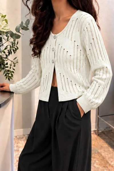 oshebu Women's Button-Front Knitwear Cardigan