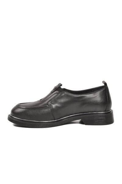 Venüs Black Genuine Leather Women's Casual Shoes with Side Elastic Bands—Styl...