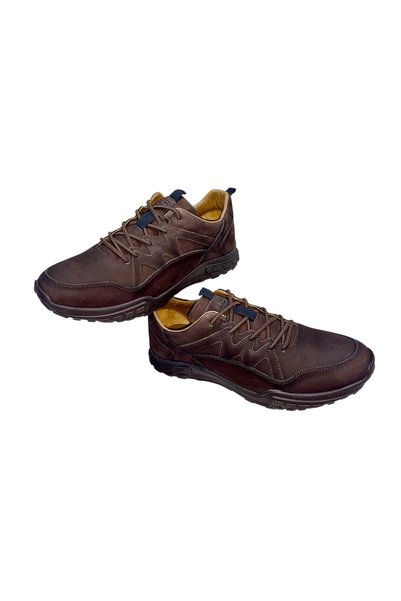 SULA MEN'S LEATHER NUBUCK SHOES WITH ELASTIC LACES, BROWN, LEATHER LINING, RU...