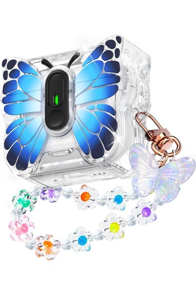Generic غطاء حماية لسماعات AirPods 5 و AirPods 4 بتصميم فراشة - أسود وأزرق