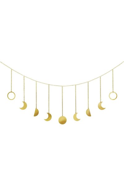 Noonedibs Decor de perete cu faze ale lunii, ghirlandă lunară, decor boho, lu...