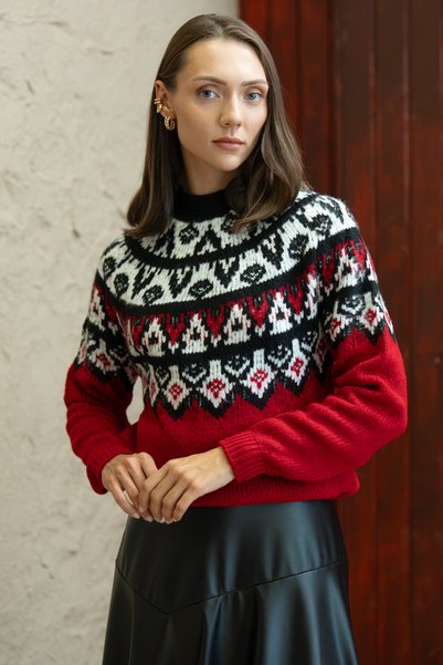 KÜÇÜĞÜM BUTİK Red Patterned Knit Sweater