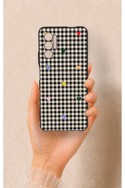 Vip Case غطاء سيليكون بتصميم مربعات ونقشة على شكل قلب، متوافق مع هاتف Tecno P...