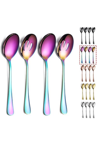 Generic مجموعة ملاعق تقديم بألوان قوس قزح، 4 قطع، ملعقة تقديم مطلية بالتيتاني...