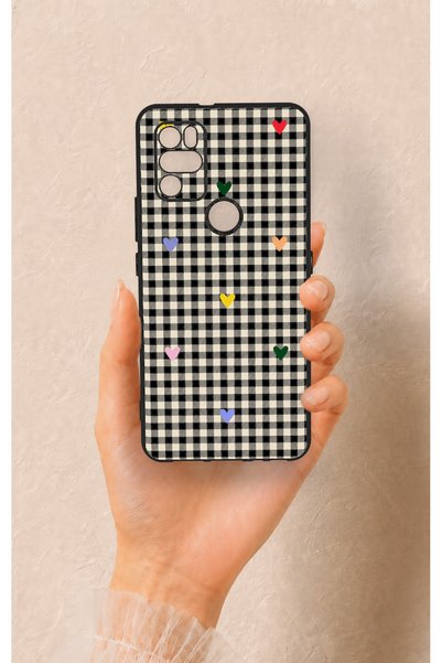Vip Case Omix X300 Compatible Silicone Case with Heart-Shaped Plaid Pattern