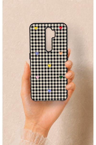 Vip Case Oppo A9 2020 Compatible Silicone Case with Heart-Shaped Plaid Pattern