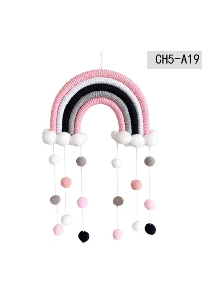 Noonedibs Macrame curcubeu pentru perete, ghirlandă colorată cu mingi pentru ...