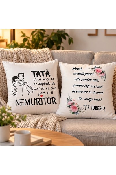 AlyPrint Set 2 perne decorative pentru părinți – Mama și Tata